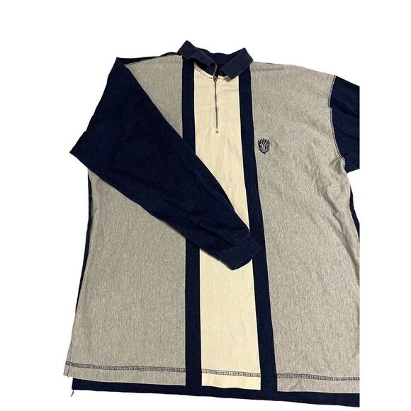 VTG JNCO JEANS Men's Long Sleeve Polo Shirt Gray Blue Striped Zipper USA Size 2 - Picture 5 of 7